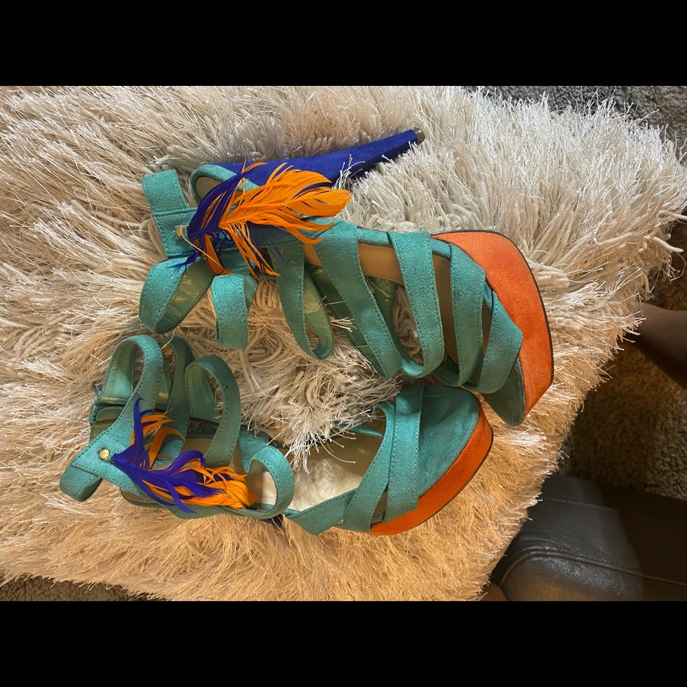 Turquoise and Orange Heels size 10